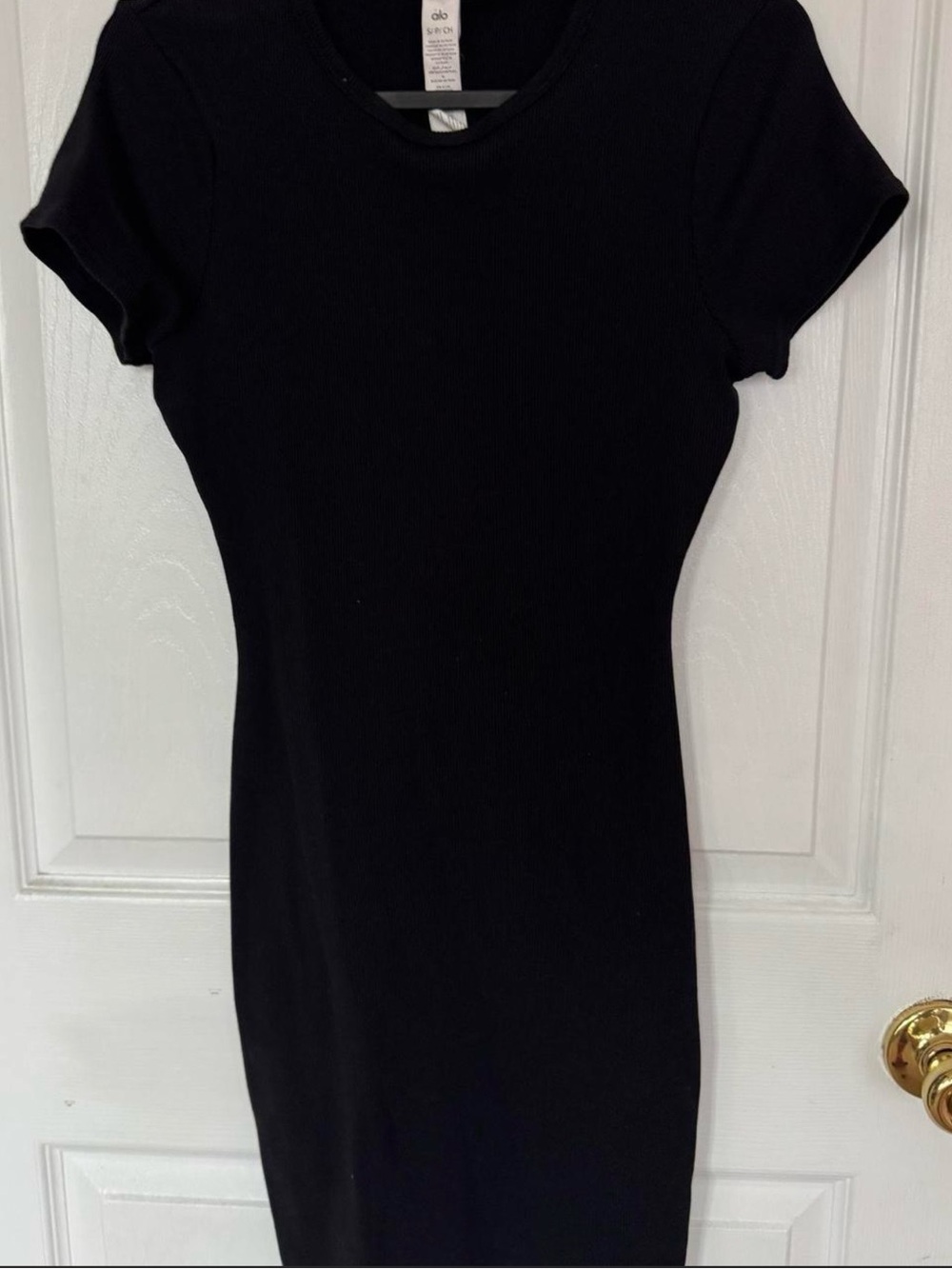 ALO Yoga Black Ribbed Short-Sleeve Bodycon Dress